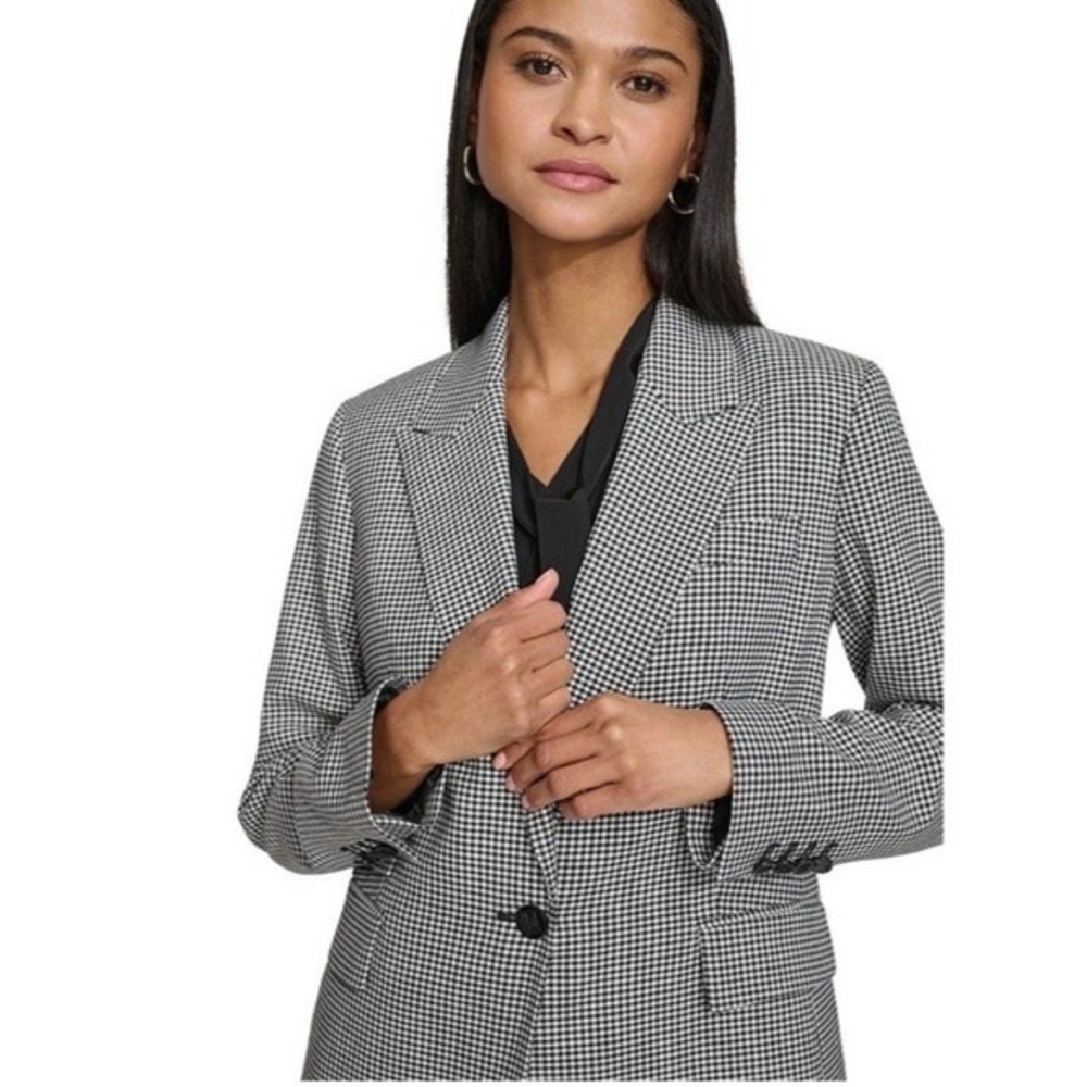 Rachel Zoe 2-Button Gingham Blazer Black‎ White Size 8 Career Classic Preppy